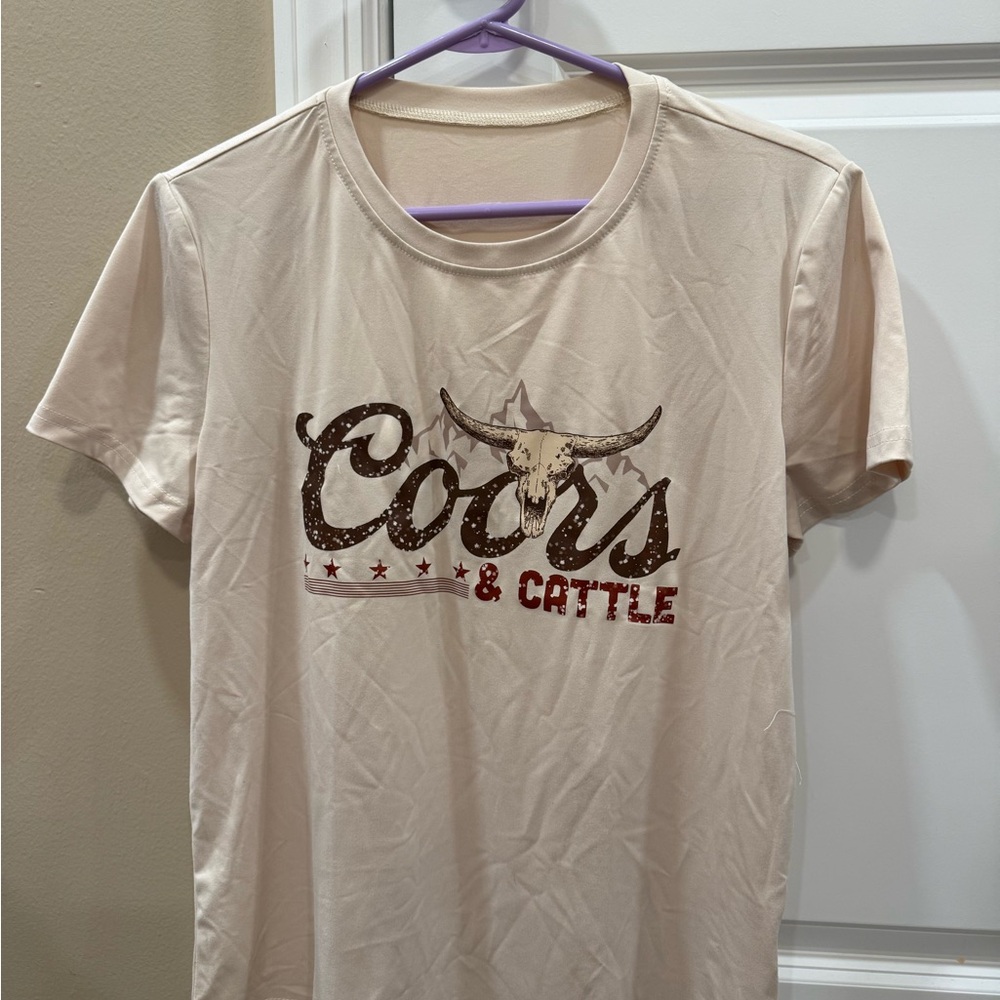 SHEIN Cream Graphic Tee with Brown and Red Print